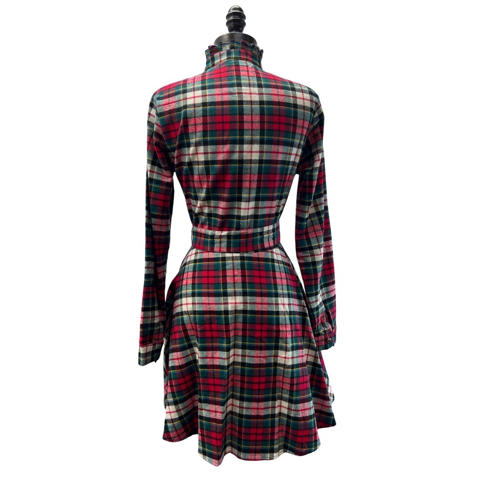 Kiel James Patrick Shirtdress Womens XS Red Plaid Excellent Flannel Mini Belted - Picture 6 of 9
